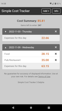 Screenshot Simple Cost Tracker