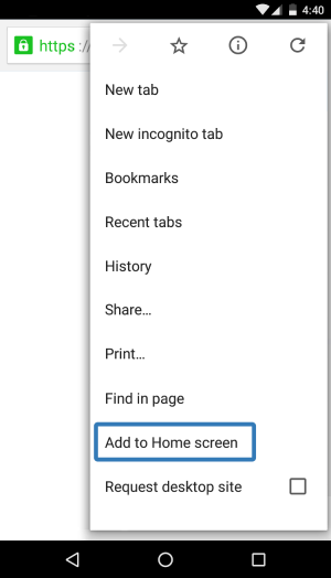 Google Chrome - Add to Home screen
