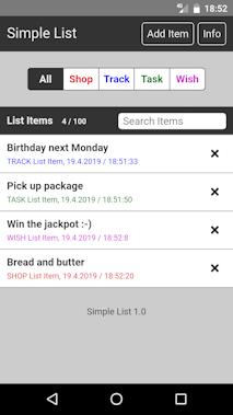 Screenshot List Items